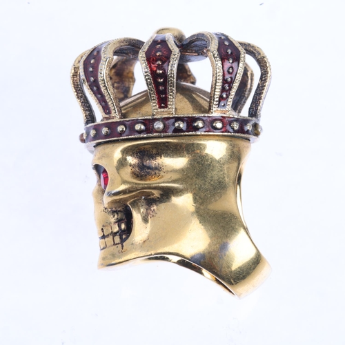 1571 - ALEXANDER MCQUEEN - a large gilt-metal and enamel skull ring, setting height 44.7mm, size L/M, 69g