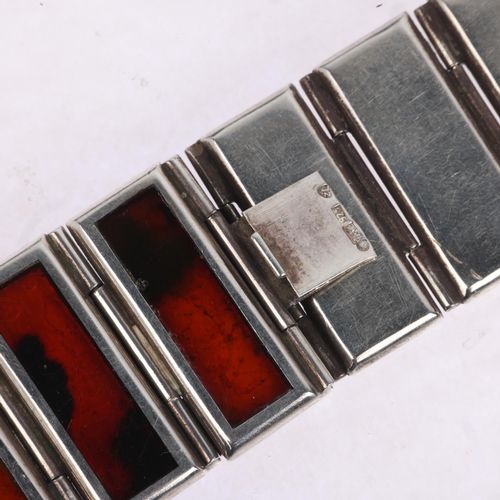 1578 - A late 20th century Polish sterling silver and Baltic amber panel bracelet, maker JZ, Gdansk, 20cm, ... 