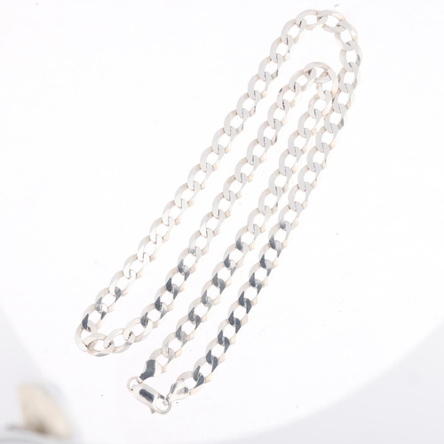 1582 - A sterling silver flat curb link chain necklace, 51cm, 20.5g