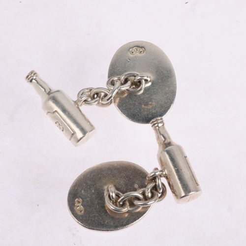 1583 - LINKS OF LONDON - a pair of sterling silver novelty J&B Rare Scotch Whisky bottle cufflinks, 17.9mm,... 