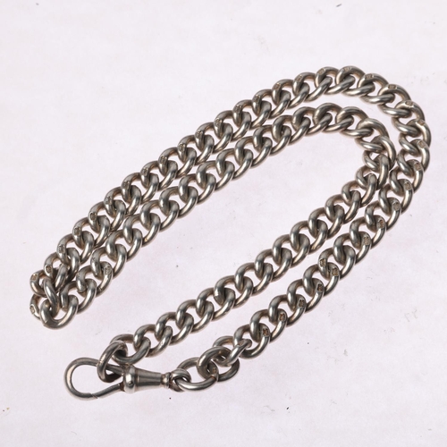 1588 - An Antique silver solid curb link chain necklace, with silver dog clip, 39cm, 51.7g