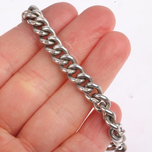 1588 - An Antique silver solid curb link chain necklace, with silver dog clip, 39cm, 51.7g