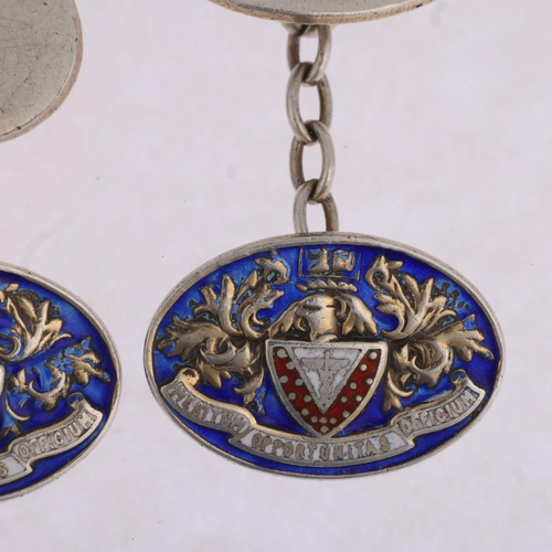 1592 - A pair of sterling silver and enamel Association of Certified Accountants oval cufflinks, 21mm, 13.6... 