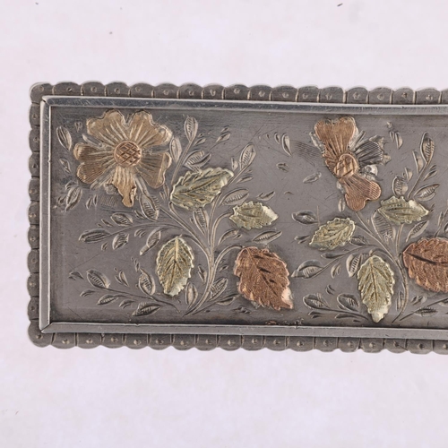 1594 - A Victorian silver and gold floral mourning brooch, apparently unmarked, 41.9mm, 10.4g