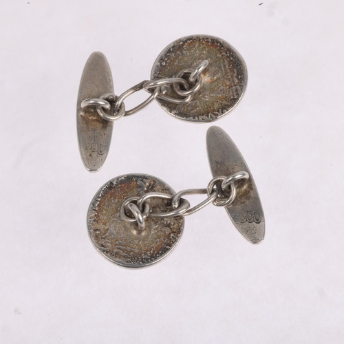 1598 - A pair of 800 silver Ancient coin cufflinks, 16mm, 11.5g