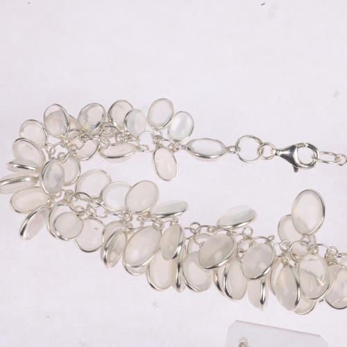 1599 - A sterling silver moonstone grape matching bracelet and earring set, bracelet 20cm, earrings, 44mm, ... 