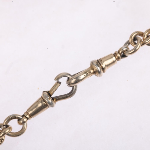 1606 - An Antique silver-gilt solid curb link Albert chain necklace, with silver T-bar and 2 dog clips, 34c... 