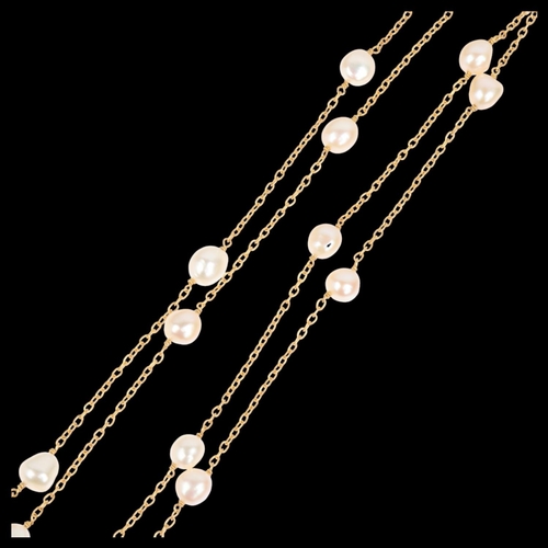 1619 - A long sterling silver-gilt pearl spacer chain necklace, 120cm, 21.8g