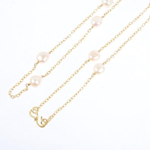 1619 - A long sterling silver-gilt pearl spacer chain necklace, 120cm, 21.8g