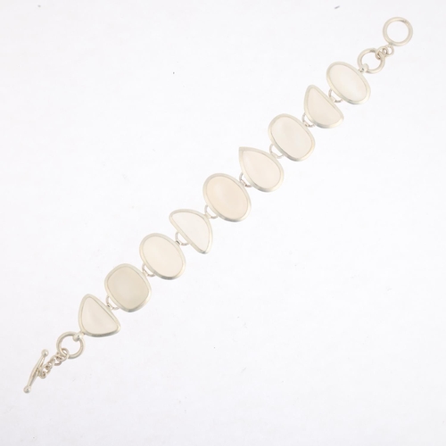 1620 - A sterling silver moonstone panel bracelet, 18cm, 32.8g