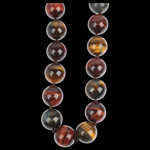 1623 - A large single-row sterling silver tigers eye bead necklace, beads measure 20.2mm, 46cm, 266g