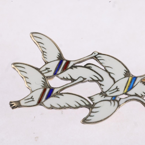 1626 - A DRAGSTED - a a Danish modernist sterling silver-gilt enamel 'Flying Geese' brooch, 59.1mm, 9.5g