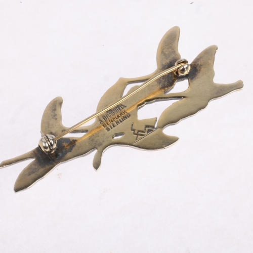 1626 - A DRAGSTED - a a Danish modernist sterling silver-gilt enamel 'Flying Geese' brooch, 59.1mm, 9.5g