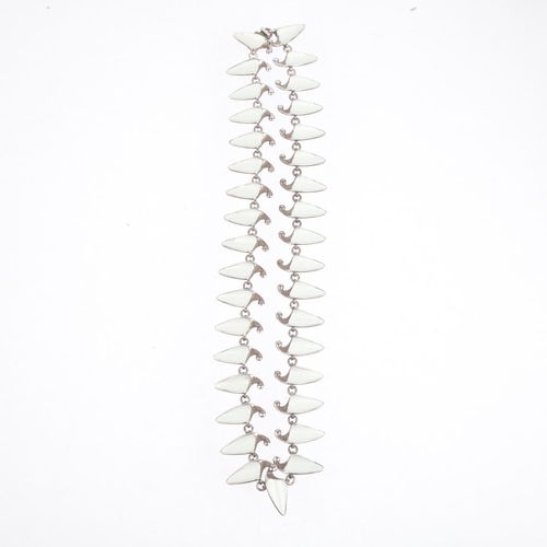 1630 - EINAR MODAHL - a Norwegian modernist sterling silver white enamel leaf panel necklace, 38.5cm, 32.5g