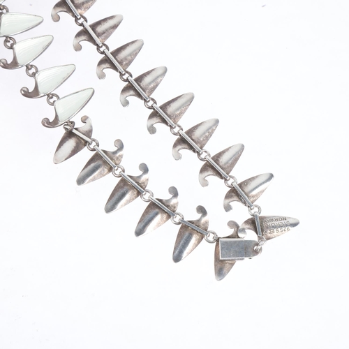 1630 - EINAR MODAHL - a Norwegian modernist sterling silver white enamel leaf panel necklace, 38.5cm, 32.5g