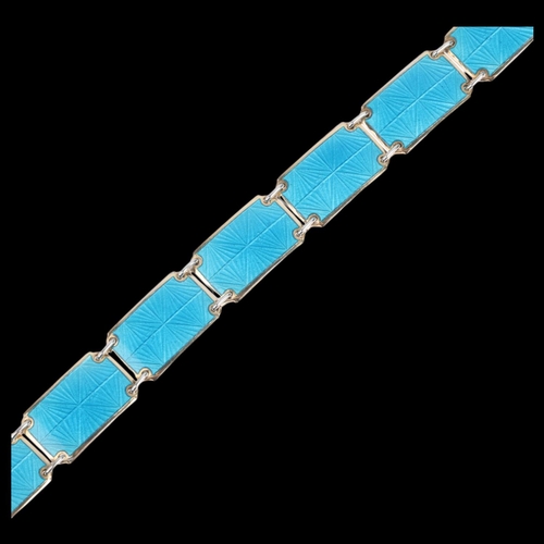 1635 - An Art Deco Norwegian sterling silver-gilt blue enamel panel bracelet, maker KS, 17.5cm, 21.5g