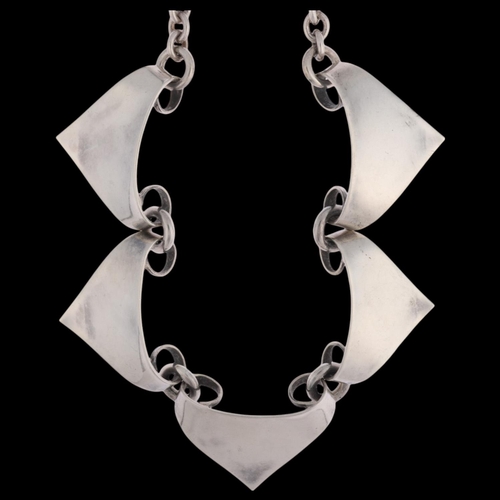 1636 - ERIK THIMANN - a a Danish modernist sterling silver plain form neckerchief collar necklace, 36cm, 49... 