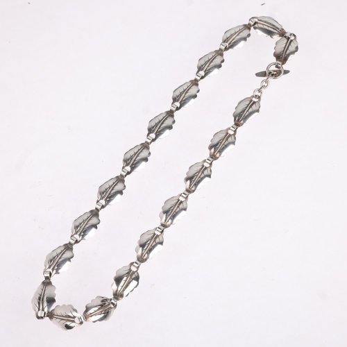 1645 - HERMANN SIERSBOL - a a Danish modernist sterling silver leaf panel necklace, 39cm, 16.7g