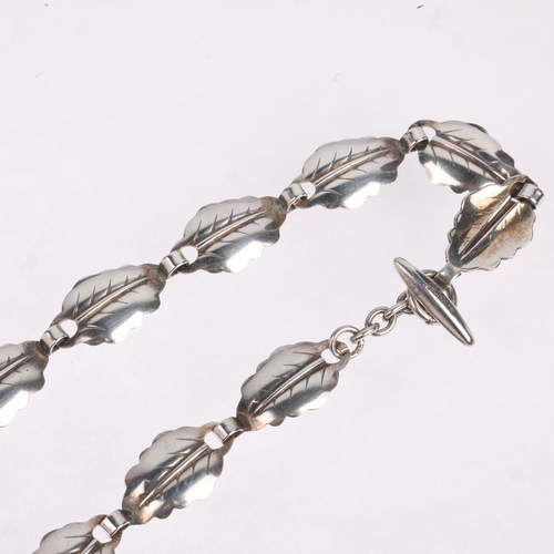 1645 - HERMANN SIERSBOL - a a Danish modernist sterling silver leaf panel necklace, 39cm, 16.7g