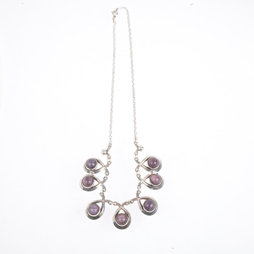 1649 - HERMANN SIERSBOL - a a Danish modernist sterling silver purple moonstone fringe necklace, 38cm, 19.2... 