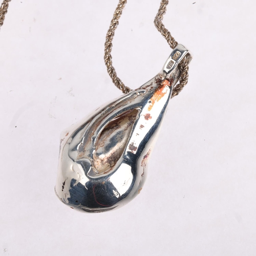 1654 - GIFA - a a Danish modernist sterling silver fold pendant necklace, on silver rope twist chain, penda... 