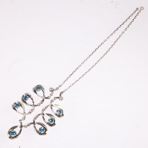 1662 - HERMANN SIERSBOL - a a Danish modernist sterling silver blue crystal fringe necklace, 37cm, 13.6g (l... 