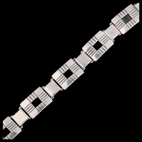 1663 - OVE KLARSKOV - an Art Deco style Danish silver geometric panel bracelet, 18cm, 26.9g