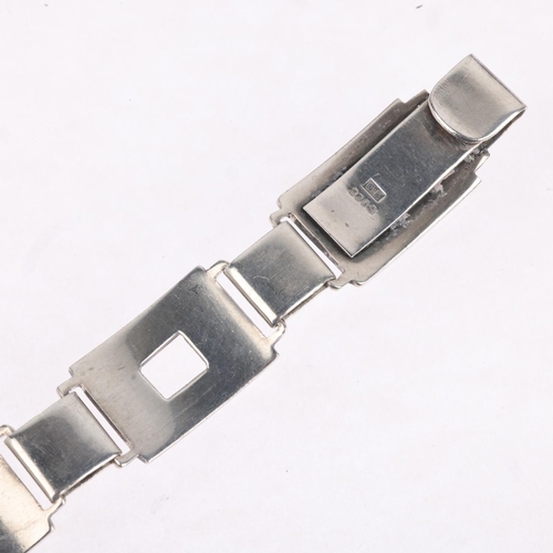 1663 - OVE KLARSKOV - an Art Deco style Danish silver geometric panel bracelet, 18cm, 26.9g