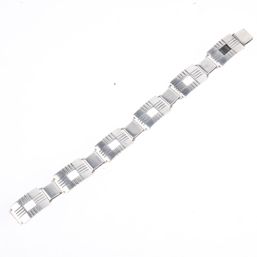 1663 - OVE KLARSKOV - an Art Deco style Danish silver geometric panel bracelet, 18cm, 26.9g