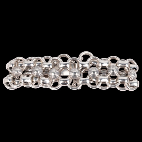 1665 - A Danish silver Viking Revival openwork bracelet, band width 20.9mm, internal circumference 16cm, 32... 