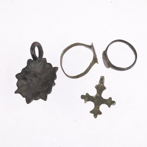 1672 - 4 Antiquities, including Viking Period Jurmala Latvia cross pendant, Gallow Roman floral pendant, an... 