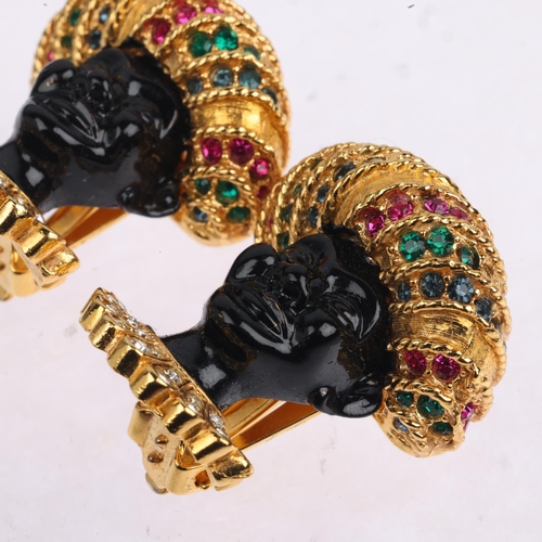 1673 - A pair of Sphinx Blackamoor clip-on earrings, 31.6mm