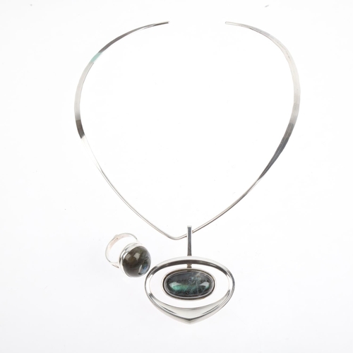 1676 - UNI - DAVID ANDERSEN by MARIANNE BERG - a a Danish modernist sterling silver labradorite openwork pe... 