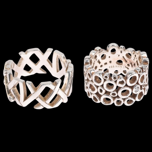 1685 - HANS HENRIK NYGAARD - 2 modern Danish sterling silver openwork band rings, sizes K and P, 14.3g tota... 