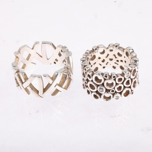 1685 - HANS HENRIK NYGAARD - 2 modern Danish sterling silver openwork band rings, sizes K and P, 14.3g tota... 