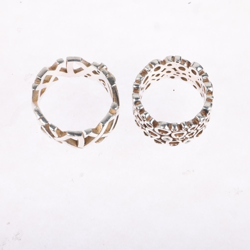 1685 - HANS HENRIK NYGAARD - 2 modern Danish sterling silver openwork band rings, sizes K and P, 14.3g tota... 