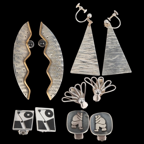 1691 - 5 pairs of Danish and Mexican silver earrings, makers include A Dragsted, largest 66mm, 43g total (5... 