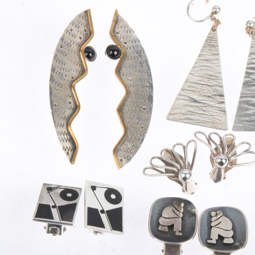 1691 - 5 pairs of Danish and Mexican silver earrings, makers include A Dragsted, largest 66mm, 43g total (5... 