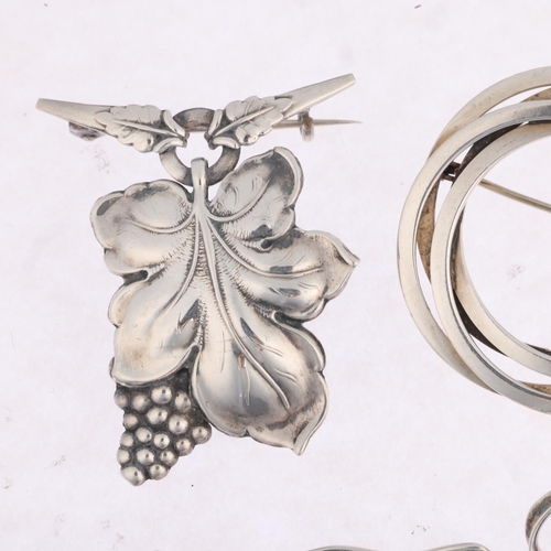 1697 - 6 a Danish modernist sterling silver brooches, maker's include Ulrich, largest 64.9mm, 33.7g total (... 