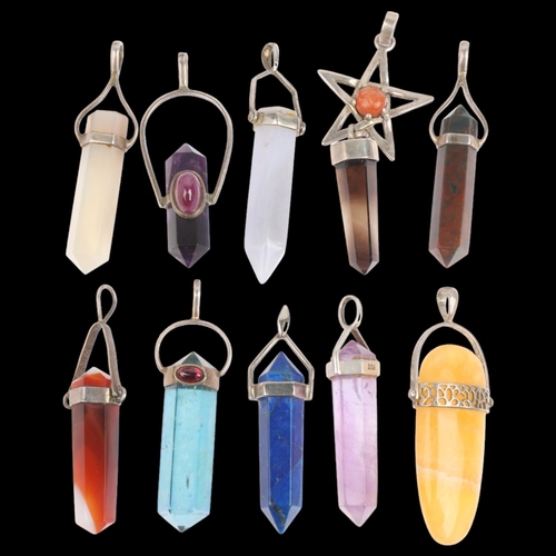 1701 - A group of silver-mounted gem set Chakra pendants, including mystic topaz and amethyst, 55g