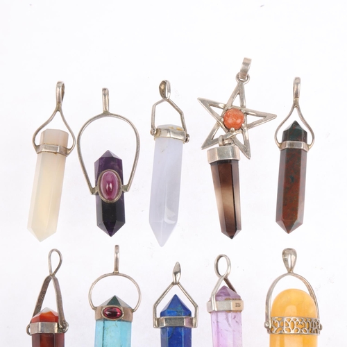 1701 - A group of silver-mounted gem set Chakra pendants, including mystic topaz and amethyst, 55g