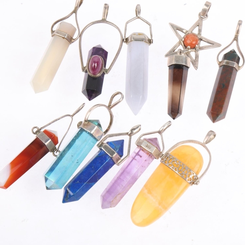 1701 - A group of silver-mounted gem set Chakra pendants, including mystic topaz and amethyst, 55g