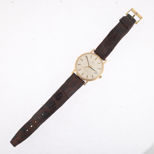 1017 - OMEGA -a Vintage 9ct gold Geneve mechanical calendar wristwatch, ref. 132.5017, circa 1972, brushed ... 