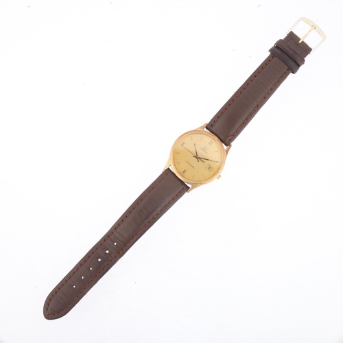 1021 - OMEGA - a 9ct gold Seamaster quartz calendar wristwatch, ref. 1430, circa 1982, champagne dial with ... 