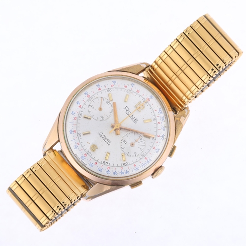 1030 - RONE - a Vintage gold plated stainless steel mechanical chronograph wristwatch, circa 1950s, silvere... 