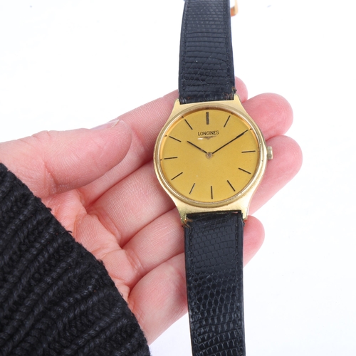 1041 - LONGINES - a gold plated stainless steel mechanical wristwatch, ref. 4427 847, circa 1970s, champagn... 