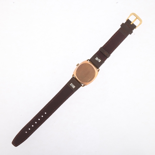 1042 - A mid-20th century 9ct rose gold cushion-cased mechanical wristwatch, silvered dial with applied gil... 