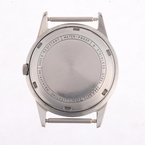 1044 - HAMILTON - a Vintage stainless steel mechanical wristwatch head, retailed by Garrard, silvered dial ... 