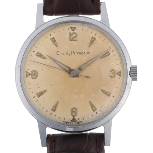 1049 - GIRARD-PERREGAUX - a stainless steel mechanical wristwatch, circa 1970s, silvered dial with applied ... 