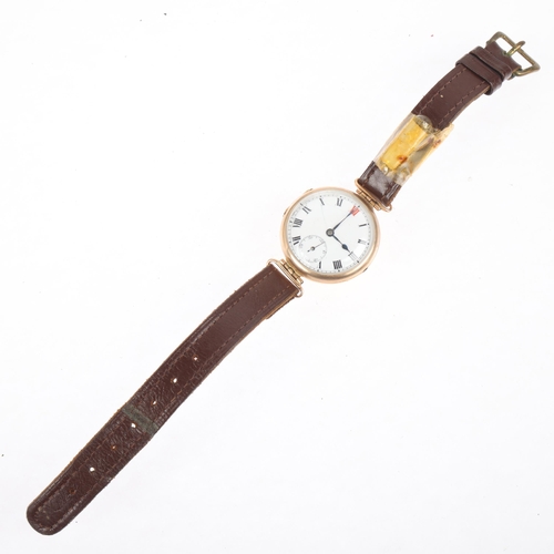 1051 - ZENITH - a First World War Period 15ct gold Officer's style trench mechanical wristwatch, white enam... 